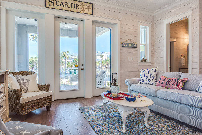 Cottage Living room with Whitewashed Plank Walls. Cottage Living room with Whitewashed Plank Walls. Coastal Cottage Living room with Whitewashed Plank Walls #Cottage #Livingroom #Whitewashed #PlankWalls #WhitewashedPlanks Erin E. Kaiser, Kaiser Real Estate Sales, Inc