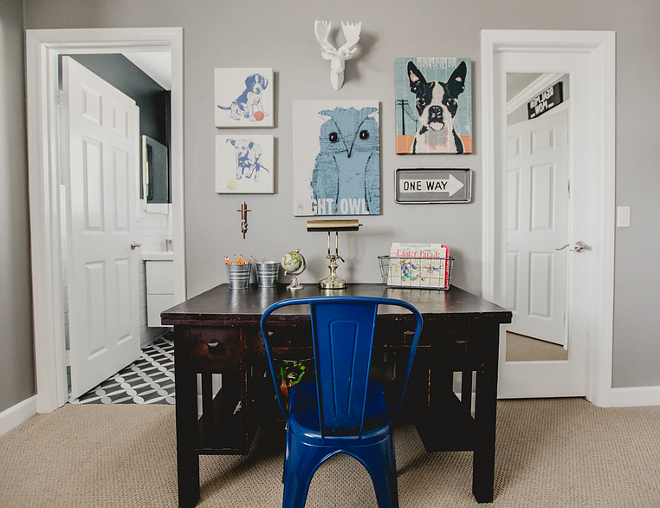 Farmhouse Boys Bedroom with vintage desk and kids wall decor #FarmhouseBoysBedroom #BoysBedroom #vintagedesk #kidswalldecor Beautiful Homes of Instagram @house.becomes.home