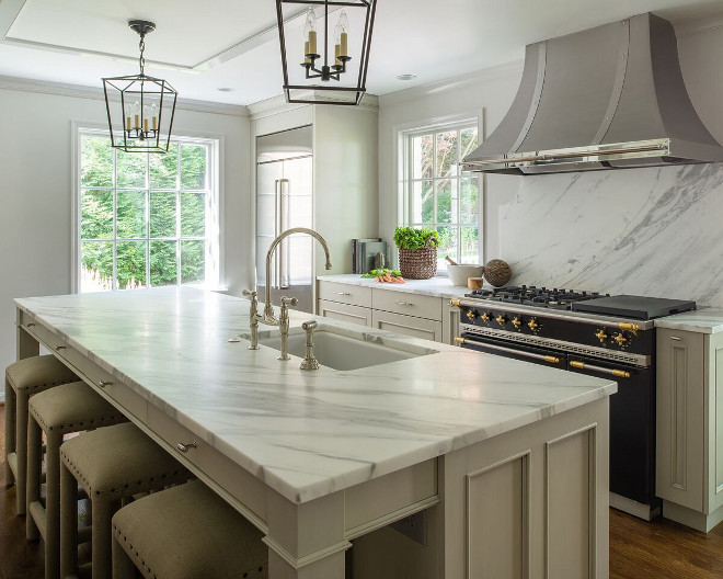 Kitchen Calcatta Gold Marble Honed, eased edge Countertop. Grey kitchen with Calcatta Gold Marble Honed, eased edge countertop #CalcattaGoldMarbleHoned #easededgecountertop Anthony Wilder Design/Build, Inc