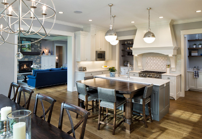 Kitchen layout Kitchen opens to kitchen nook - Doors, flanked by kitchen hood opens to a butler's pantry and kitchen pantry #Kitchenlayout Grace Hill Design