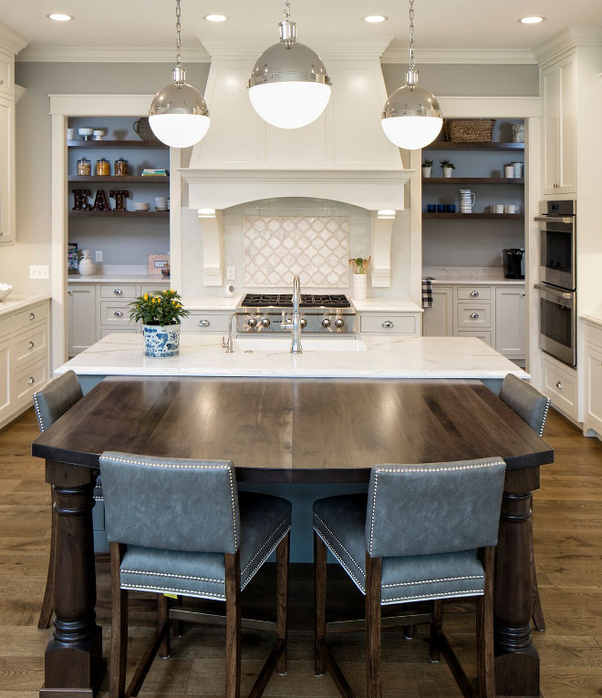 Kitchen with Hicks Large Pendant in Polished Nickel with White Glass - Kitchen features three Hicks Pendants in Polished Nickel with White Glass - Kitchen pendant lights Kitchen with Hicks Large Pendant in Polished Nickel with White Glass #KitchenLights #kitchenpendants #HicksPendant #polishedNickel #WhiteGlass Grace Hill Design