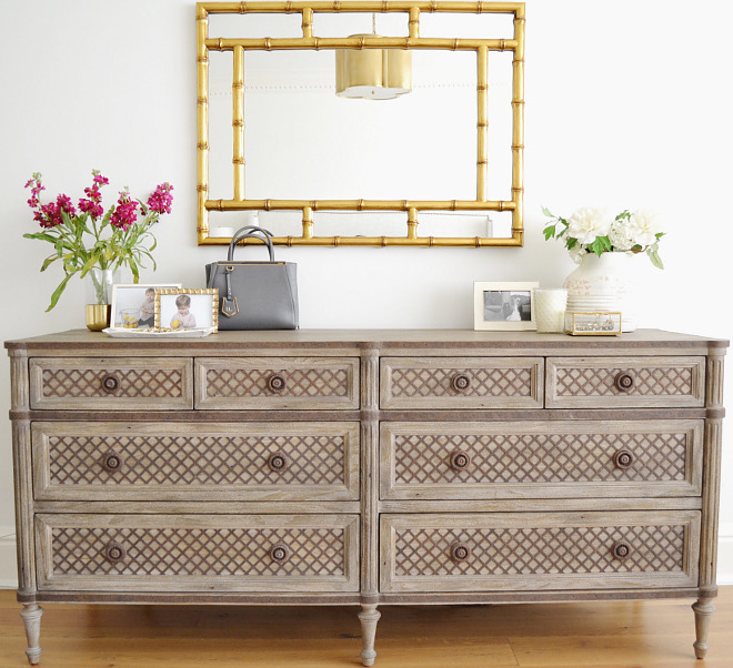 Master Dresser. Master Bedroom dresser is Dresser is the Louis XVI Treillage 8-Drawer dresser from Restoration Hardware in Weathered Pine finish #Masterbedroom #dresser #bedroomdresser Beautiful Homes of Instagram @HomeSweetHillcrest