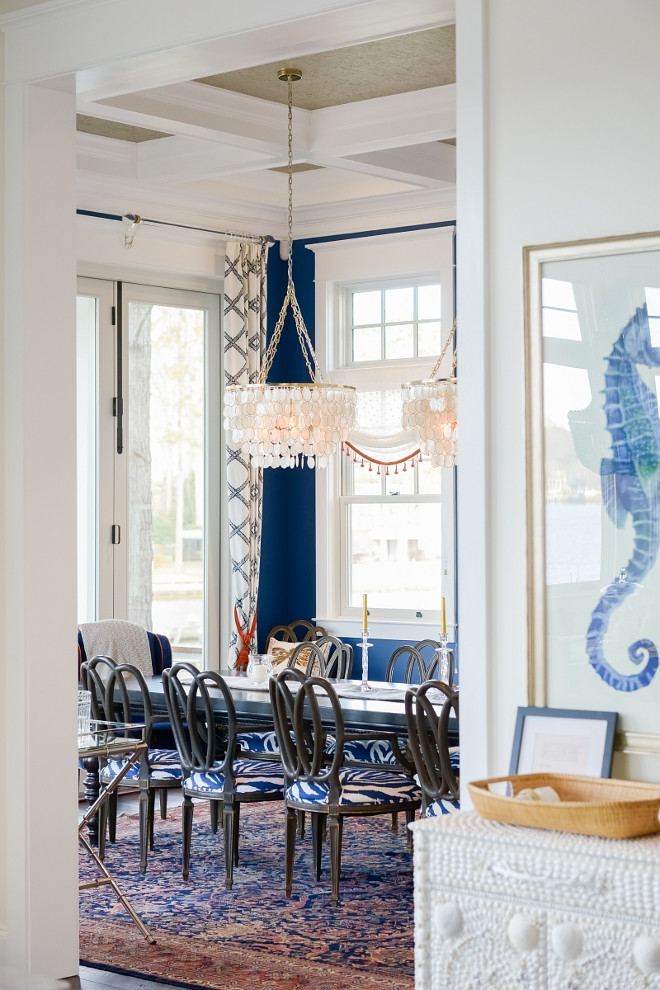 Navy Blue Dining Room. I love the contrast of the crisp white trim with the navy blue walls in this dining room. Navy Blue Dining Room Ideas. Navy Blue Dining Room. Navy Blue Dining Room #NavyBlueDiningRoom #NavyDiningRoom Echelon Custom Homes