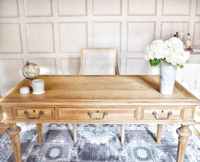 Office Desk. Office Desk. French Partner’s Desk from Restoration Hardware in Dry Oak. Chair is Vintage French Square Fabric in Sand and Weathered Oak Drifted from Restoration Hardware. Office Desk. Office Desk #OfficeDesk #desk Beautiful Homes of Instagram @HomeSweetHillcrest