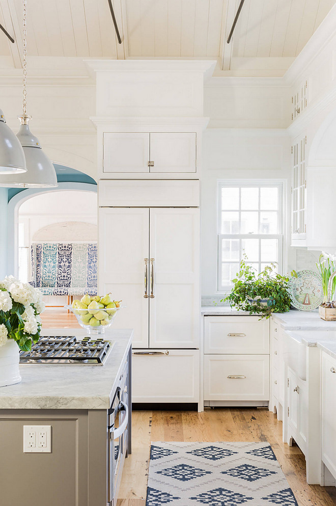 Paneled Fridge Ideas- Kitchen Paneled Fridge- This photo shows the paneled 36-inch built-in French-door-style refrigerator and freezer- To the right, the paneled undercounter refrigerator drawers hold beverages. - Kitchen Paneled Fridge Ideas #Kitchen #PaneledFridge #PaneledFridgeIdeas Nancy Serafini Interior Design