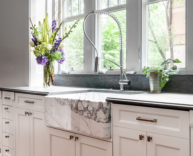 Quartzite Sink. Quartzite Farmhouse Sink. Gorgeous stone farmhouse sink and leathered countertop. Quartzite Sink. Quartzite Farmhouse Sink #QuartziteSink #QuartziteFarmhouseSink Middlefork Development LLC