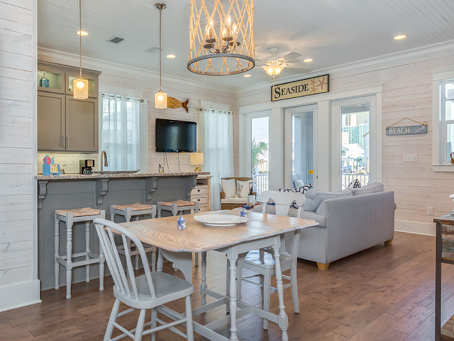 Whitewashed Plank Paint Color. The whitewashed planks were stained with a light Sherwin William Woodscapes stain. #whitewashed #planks #shiplap #paintcolor #SherwinWilliamsWoodscapes Erin E. Kaiser, Kaiser Real Estate Sales, Inc