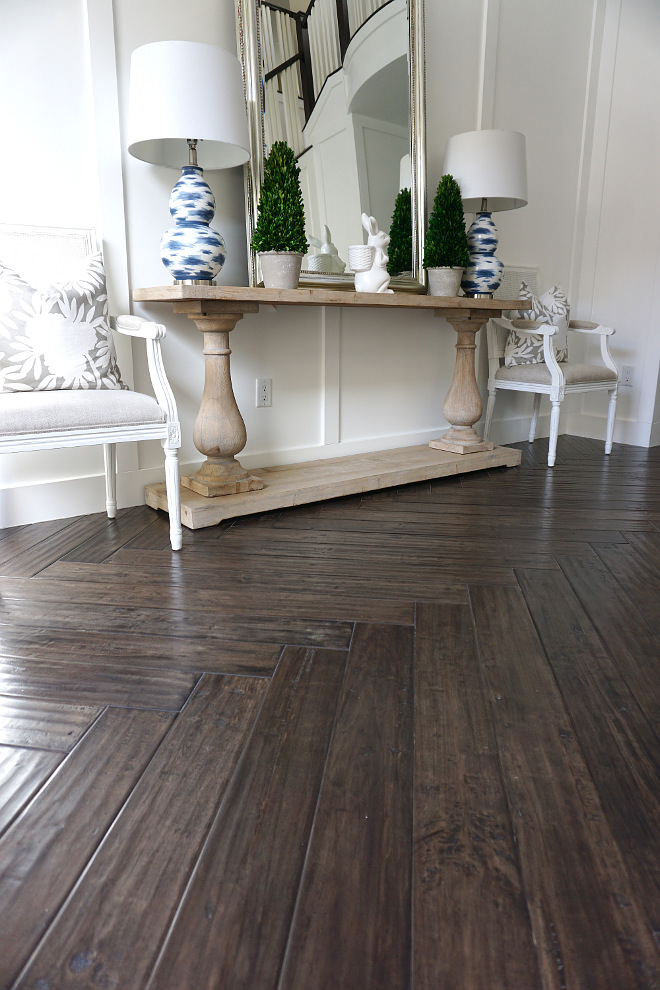 Dark Wood Herringbone Flooring. Dark Wood Herringbone Flooring. Flooring: Antico Provenza Vintage 547. Dark Wood Herringbone Flooring. Dark Wood Herringbone Flooring #DarkWood #HerringboneFlooring Beautiful Homes of Instagram @MyHouseOfFour