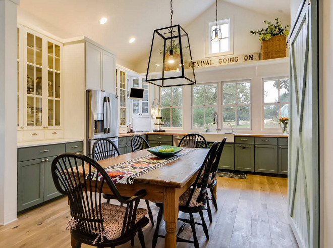 Farmhouse Kitchen with farmhouse table and barn door. Farmhouse Kitchen with farmhouse table and barn door. Farmhouse Kitchen with farmhouse table and barn door. Farmhouse Kitchen with farmhouse table and barn door #FarmhouseKitchen #farmhousetable #barndoor Van Wicklen Design