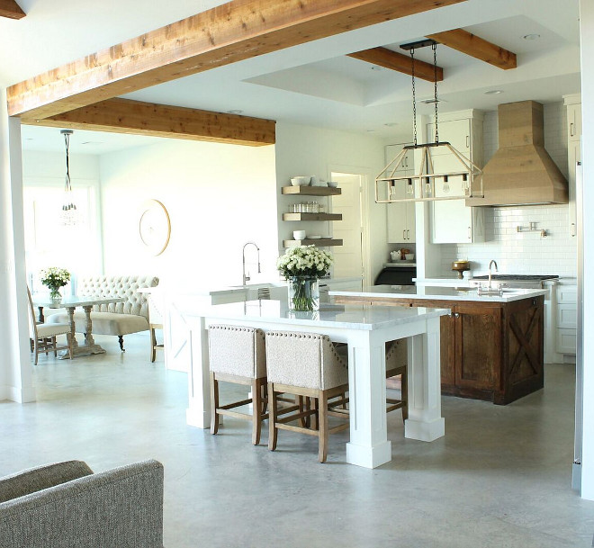 Farmhouse Kitchen. Industrial Rustic Farmhouse Kitchen with cedar beams. Industrial Rustic Farmhouse Kitchen. Industrial Rustic Farmhouse Kitchen #IndustrialKitchen #RusticKitchen #FarmhouseKitchen Beautiful Homes of Instagram @organizecleandecorate