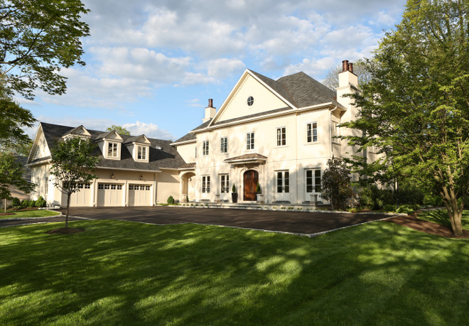 French provincial home. The French casement windows with retractable screens are Marvin "coconut creme" color. The generous garage has a mother in law suite above. The exterior of the house is Parex stucco. #Frenchprovincial #Frenchprovincialhome Knight Architects LLC