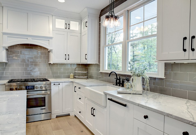 Kitchen Countertop and Backsplash Tile. Kitchen countertop is white quartzite and grey backsplash tile is Modern Dimension - Suede Gray Plain 4x8 by Dal-Tile. Kitchen Countertop and Backsplash Tile. Kitchen countertop is white quartzite and grey backsplash tile is Modern Dimension - Suede Gray Plain 4x8 by Dal-Tile #Kitchen #Countertop #BacksplashTile #Kitchencountertop #whitequartzite #quartzite #greybacksplashtile #backsplashtile #greytile #ModernDimensionSuedeGrayPlain #4x8tile #DalTile CVI Design