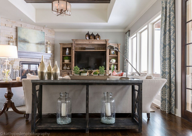 Living room console table. Sofa table. Living room sofa table. Console with bluestone top by Classic Home Furnishings #consoletable #livingroom #sofatable Restyle Design, LLC.