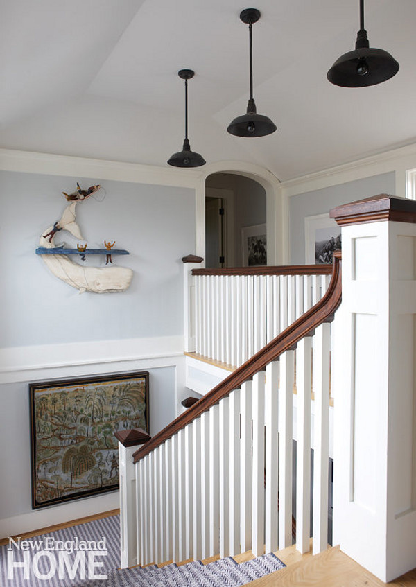 Staircase Barn Pendants. Staircase Barn Pendant Light Ideas. What a great idea! Use barn pendants instead of one light fixture to add some extra charm! Staircase Barn Pendants. Staircase Barn Pendants #Staircase #BarnPendants Nancy Serafini