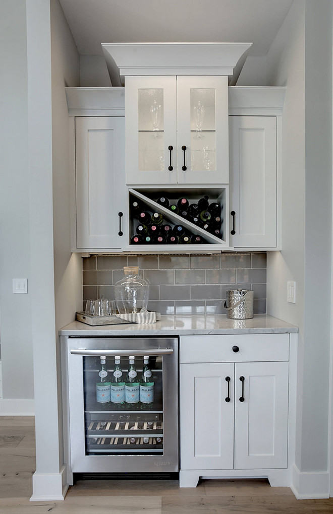 Wet Bar Cabinet. Wet bar kitchen off dining room. Wet bar with grey subwayt tile backsplash. Wet bar kitchen cabinet. Wet bar #WetBarCabinet #Wetbar #kitchen #diningroom #Wetbarbacksplash #subwayttile #backsplash #kitchenWetbar #Wetbar CVI Design