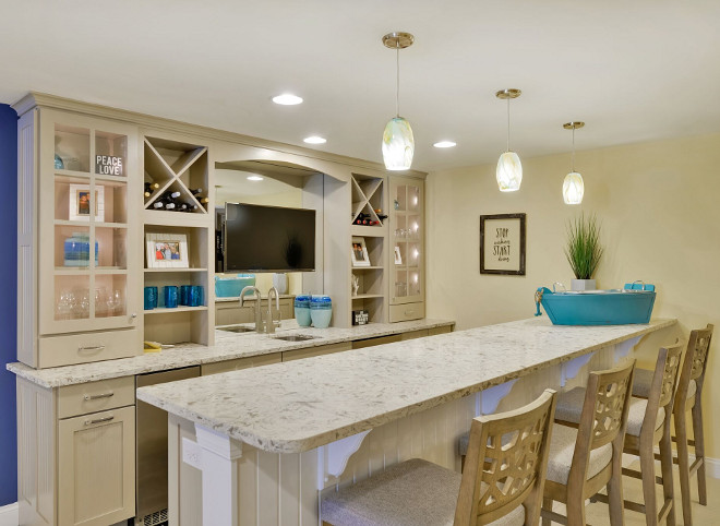 Basement Bar countertop. Basement Bar countertop Cashmere carrara quartz. Quartz Basement Bar countertop Cashmere carrara quartz #Cashmerecarraraquartz #carraraquartz #BasementBarcountertop #Barcountertop #quartzBarcountertop Echelon Custom Homes