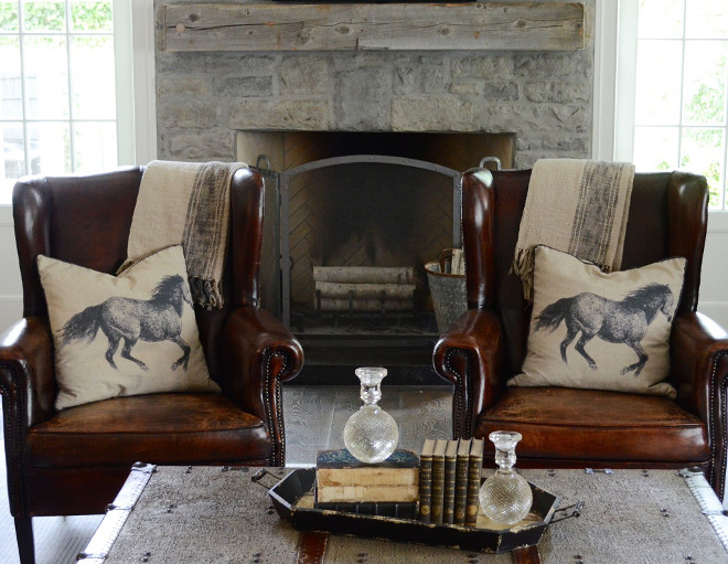 Farmhouse Living room with rustic stone fireplace and leather chairs. The leather chairs are vintage. Farmhouse Living room with rustic stone fireplace and leather chairs. Farmhouse Living room with rustic stone fireplace and leather chairs. Farmhouse Living room with rustic stone fireplace and leather chairs #Farmhouse #Livingroom #rusticstonefireplace #stonefireplace #leatherchairs Beautiful Homes of Instagram @SanctuaryHomeDecor