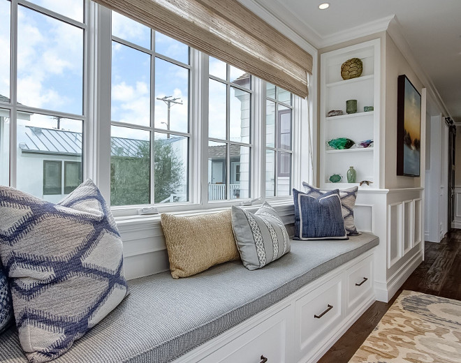 Hallway Reading Nook. Hallway Reading Nook with window seat and built in bookshelves. Hallway Reading Nook #HallwayReadingNook #ReadingNook