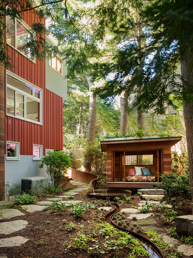 Meditation Hut and Water Feature. Wood Meditation Hut and Water Feature Wolf Architects, Inc.