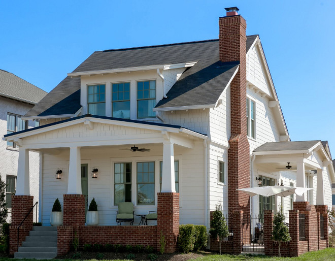 Modern Craftsman Style Home Design. Craftsman Style Home Design with brick tapered columns. Craftsman Style Home Design with brick tapered porch columns #CraftsmanStyleHome #CraftsmanHomeDesign #bricktaperedcolumns #brickcolumns #taperedcolumns Ramage Company. Leslie Cotter Interiors, LLC