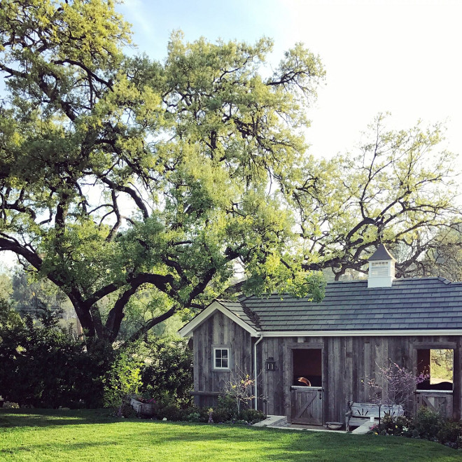 Reclaimed wood barn. Small reclaimed wood barn. Two of our horses live in the newly constructed reclaimed wood barn at the back of our yard. Backyard reclaimed wood barn. reclaimed wood barn #reclaimedwoodbarn #smallbarn #backyard #barn Beautiful Homes of Instagram @SanctuaryHomeDecor 