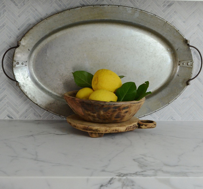 Walker Zanger Bianco Giola. We chose classic white marble for our countertops with a Carrera marble backsplash, in a herringbone pattern, to add a bit of texture but keep the all white look. #WalkerZangerBiancoGiola #WalkerZanger #BiancoGiola Beautiful Homes of Instagram @SanctuaryHomeDecor