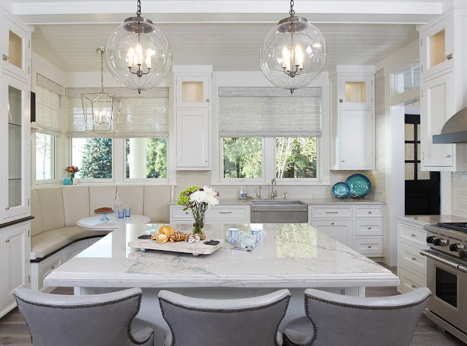 White Kitchen with Polished White Marble Countertop. Beautiful ans shiny polished white marble countertop. White Kitchen with Polished White Marble Countertop. Beautiful ans shiny polished white marble countertop. #WhiteKitchenPolishedWhiteMarbleCountertop #KitchenPolishedWhiteMarbleCountertop #polishedwhitemarblecountertop #polishedmarblecountertop Regina Andrew Clear Glass Pendant Light