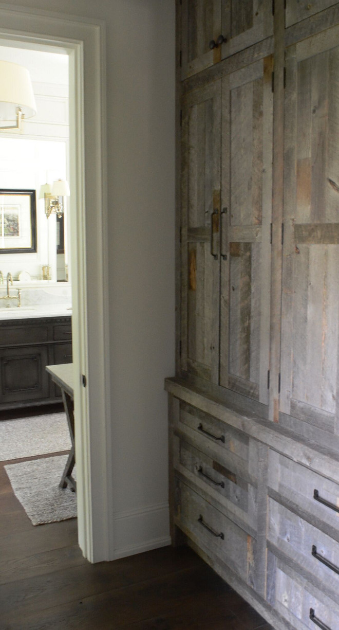 Reclaimed Wood Built-in We decided to add a reclaimed barn wood dresser/closet in the space between our bedroom and bath. This is another area that became warm and yummy and added that rustic feel we were looking for. #ReclaimedWoodBuiltin #ReclaimedWood #Builtin Beautiful Homes of Instagram @SanctuaryHomeDecor