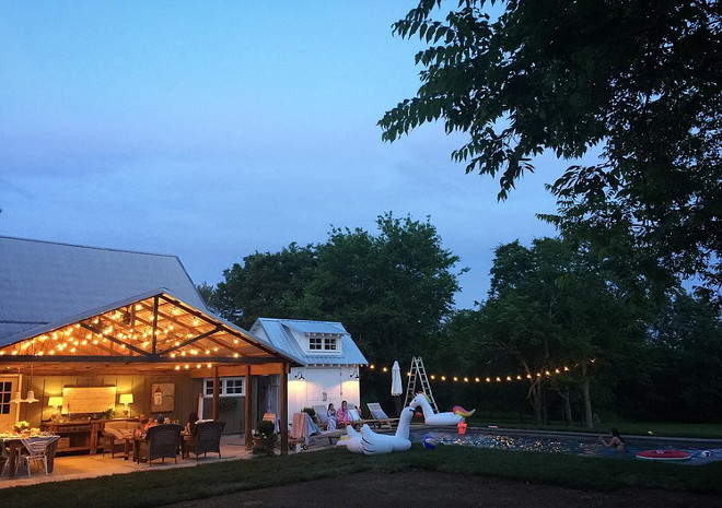 Backyard with barn porch and pool. Home Bunch's Beautiful Homes of Instagram @blessedmommatobabygirls