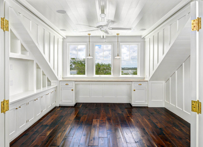 Bedroom Built-ins and Board and batten walls. Hardwood flooring is Walnut. Robyn Hogan Home Design