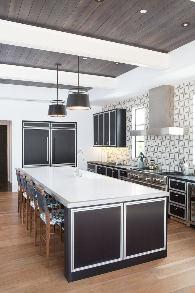 Black and white Kitchen island. Black kitchen island with white trim. Black Paint Color: Farrow and Ball Blackened. Black and white Kitchen island. Black kitchen island with white trim. Black and white Kitchen island. Black kitchen island with white trim #BlackandwhiteKitchen #BlackandwhiteKitchenisland #Blackkitchenisland #whitetrim Patterson Custom Homes