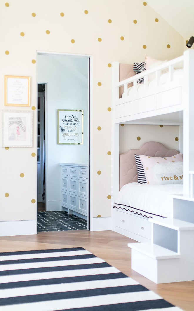 Bunkroom Wallpaper. Walls feature gold polka dots decal. Bunkroom Wallpaper. Bunkroom Wallpaper. Bunkroom Wallpaper #BunkroomWallpaper #Bunkroom #Wallpaper Patterson Custom Homes