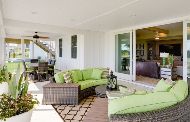 Exterior with board and batten siding and beadboard ceiling. Home exterior with board and batten siding and beadboard ceiling. Exterior with board and batten siding and beadboard ceiling #Exterior #boardandbatten #siding #beadboardceiling Echelon Interiors