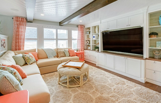 Farmily room. Beachy coastal family room. Echelon Interiors