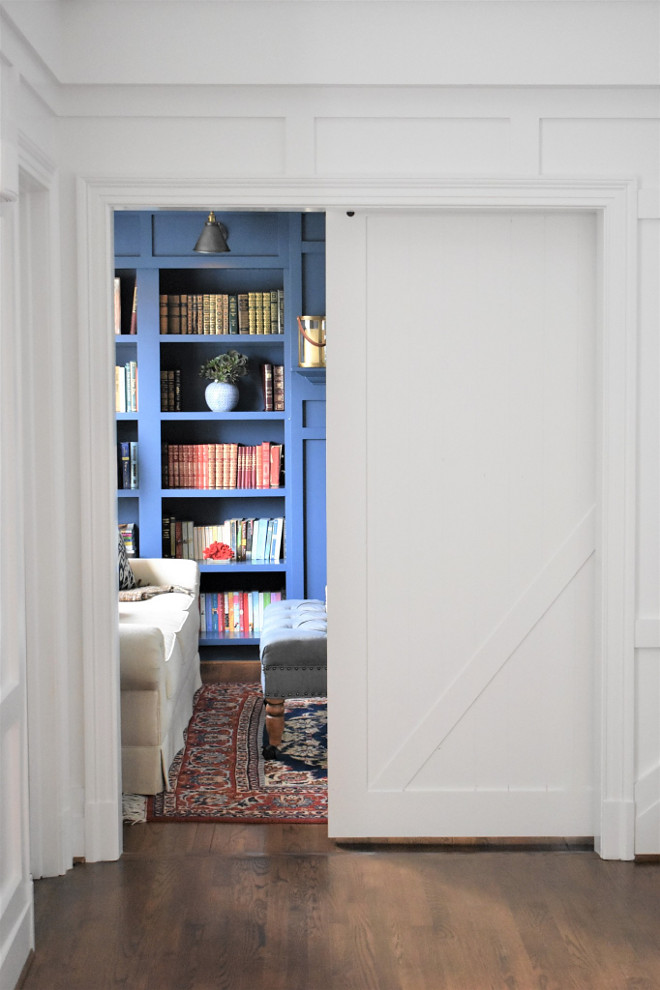 Foyer Barn Door. Foyer Barn Door Ideas. Foyer Barn Door conceals the library. Foyer Barn Door #Foyer #BarnDoor Kate Abt Design