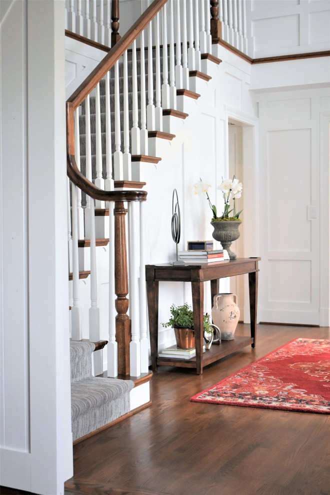 Foyer Hardwood Floor. Foyer Hardwood Flooring. The hardwood flooring are existing oak floors with a custom stain. Foyer Hardwood Floors. Foyer Hardwood Floor ideas #Foyer #HardwoodFloor Kate Abt Design