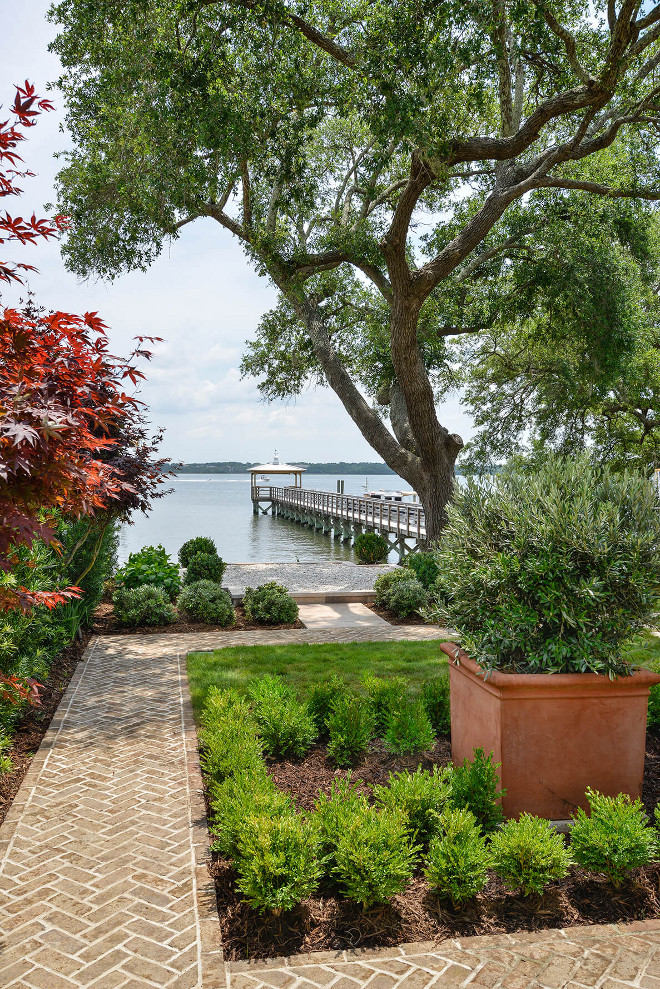 Garden Path. Brick Garden Path. The walkways are reclaimed brick in a herringbone pattern. Garden Path. Brick Garden Path Ideas. Herringbone Brick Garden Path. Robyn Hogan Home Design