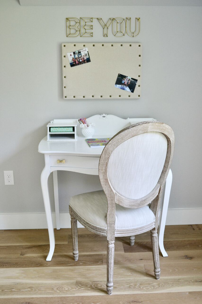 Girls Bedroom Desk. Girls Bedroom Desk Ideas. Antique desk painted in SW Alabaster. “Be You” Art: Target Desk Chair: Restoration Hardware Gold Bow Knobs: Anthropologie. Girls Bedroom Desk #GirlsBedroomDesk #Desk Home Bunch's Beautiful Homes of Instagram @sweetthreadsco