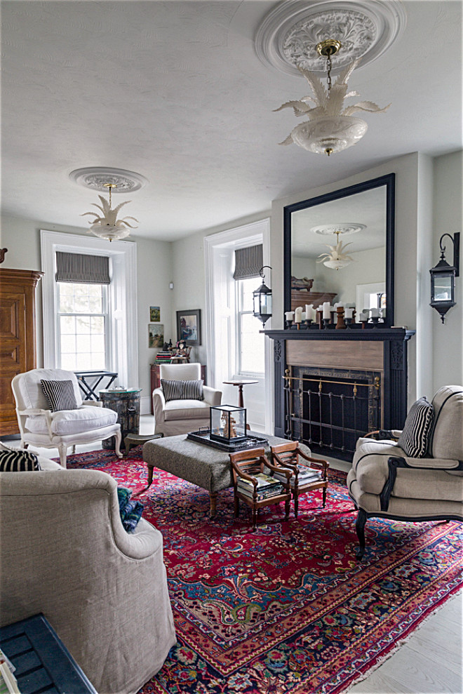 Living room rug. Antique Living room rug ideas. Antique rug. Carpet in living room is vintage purchased through E-Carpet Gallery. Antique rug ideas #antiquerugs #livingroomrugn #antiquerug Home Bunch's Beautiful Homes of Instagram Cynthia Weber Design @Cynthia_Weber_Design