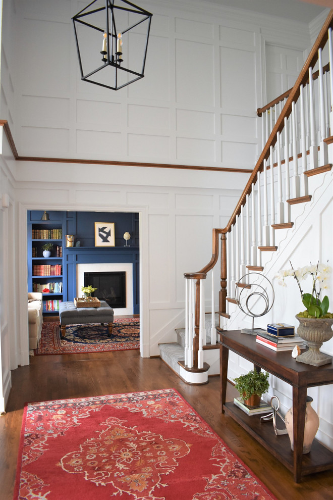 Modern farmhouse foyer with paneled walls. Modern farmhouse foyer with paneled walls. Modern farmhouse foyer with paneled wall ideas #Modernfarmhouse #foyer #farmhouse #paneledwalls #paneling Kate Abt Design