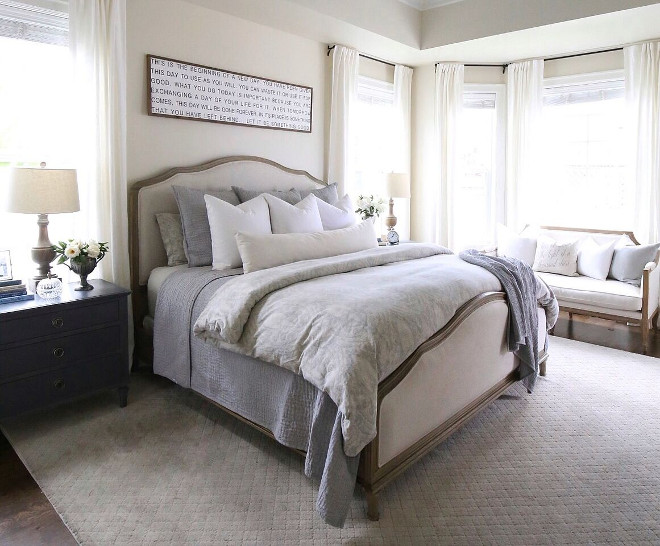 Neutral Master Bedroom. Neutral Master Bedroom. Neutral Master Bedroom. Wanting an inviting space, we opted for neutral colors accented in deep grays and blues, giving the room a masculine yet feminine charm. Neutral Master Bedroom. Neutral Master Bedroom #NeutralMasterBedroom Home Bunch's Beautiful Homes of Instagram @cambridgehomecompany