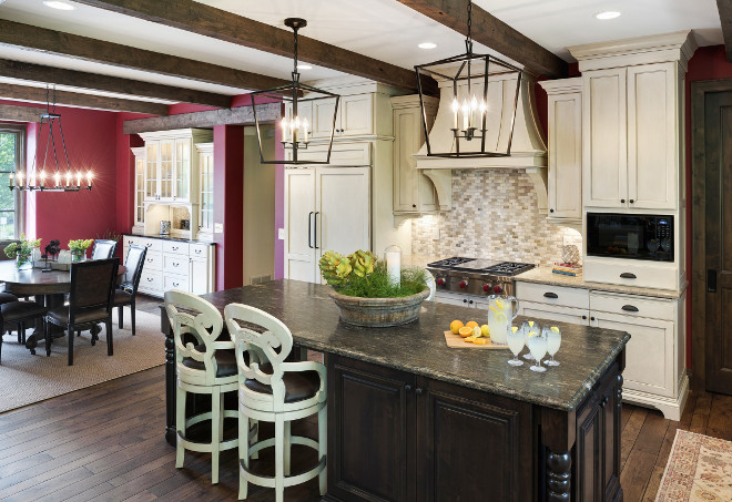 Rustic Kitchen with glazed cabinets and ceiling beams. Rustic Kitchen with glazed cabinets and ceiling beam ideas. Rustic Kitchen with glazed cabinets and ceiling beams #RusticKitchen #glazedcabinets #kitchenglazedcabinet #ceilingbeams Stonewood LLC