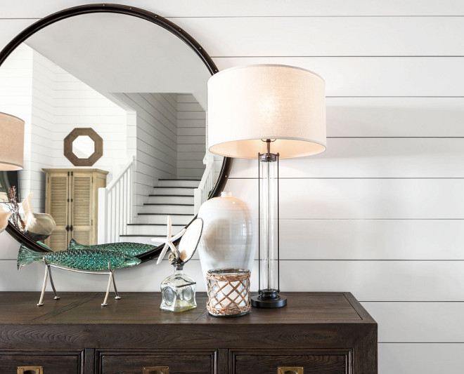 Sherwin Williams Pure White. Sherwin Williams Pure White. Shiplap painted in Sherwin Williams Pure White. Walls: Horizontal Shiplap with a 1/8-inch reveal. #SherwinWilliamsPureWhite Julie Barrett Design