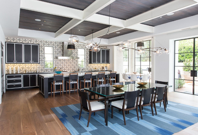 Transitional Kitchen with Coffered Ceilings. Transitional Kitchen with Coffered Ceilings. The dining room features a pair of Lindsey Adelman Branching Bubble Chandelier. Transitional Kitchen with Coffered Ceilings. Transitional Kitchen with Coffered Ceilings. Transitional #TransitionalKitchen #CofferedCeilings Patterson Custom Homes