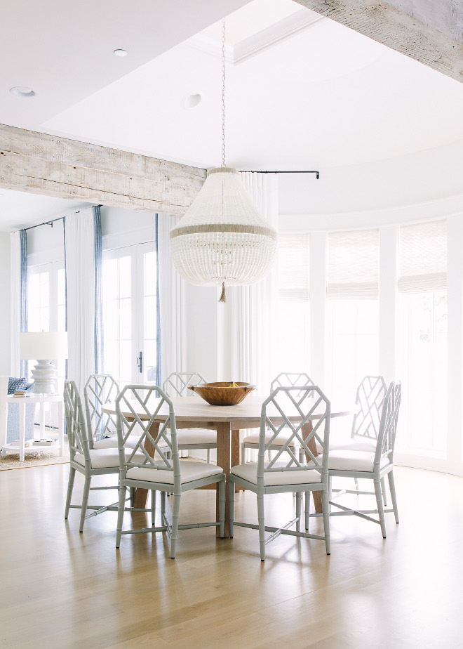 Whitewashed Beams. Dining room Whitewashed Beams. The dining room features thick whitewashed ceiling beams. Whitewashed Ceiling Beams #WhitewashedBeams #DiningroomWhitewashedBeams #Whitewashed #Ceiling #Beams Kate Marker Interiors