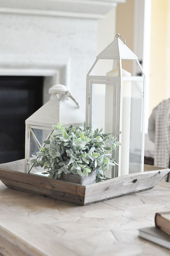 Farmhouse Coffee Table Decor with Lanterns and Wood Tray. Farmhouse Coffee Table Decor with Lanterns and Wood Tray. Farmhouse Coffee Table Decor with Lanterns and Wood Tray. Farmhouse Coffee Table Decor with Lanterns and Wood Tray #FarmhouseCoffeeTableDecor #Lanterns #WoodTray Home Bunch's Beautiful Homes of Instagram @thegracehouse