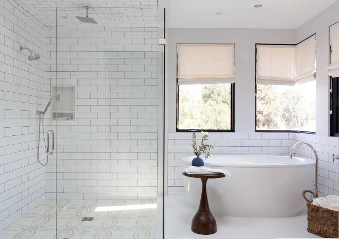 Bathroom subway tile. Bathroom shower and half wall subway tile. Tile is from Filmore Clark in West Hollywood, CA Disc Interiors