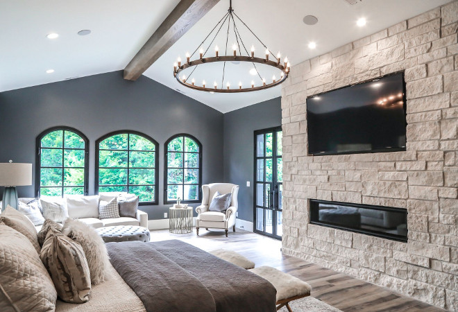 Bedroom Fireplace. Stone fireplace in bedroom. Bedroom Natural stone fireplace. Limestone fireplace #bedroom #fireplace #bedroomfireplace #naturalstonefireplace #naturalstone Tree Haven Homes. Danielle Loryn Design