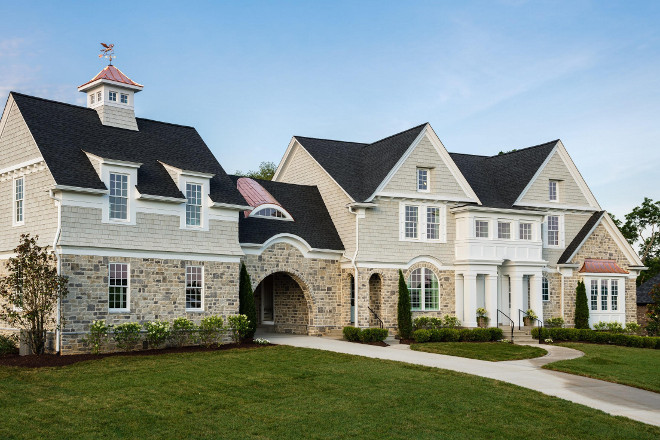 Classic shingle and stone home design. Artisan Signature Homes