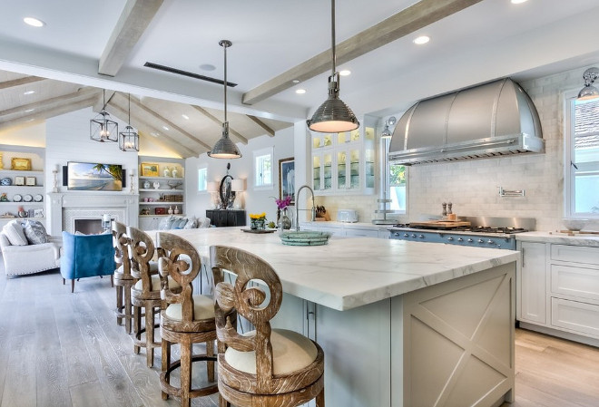 Farmhouse Kitchen with Grey Island. Farmhouse Kitchen with Grey Island. Farmhouse Kitchen with Grey Island and industrial lighting #FarmhouseKitchen #GreyIsland CP McClary Construction Inc